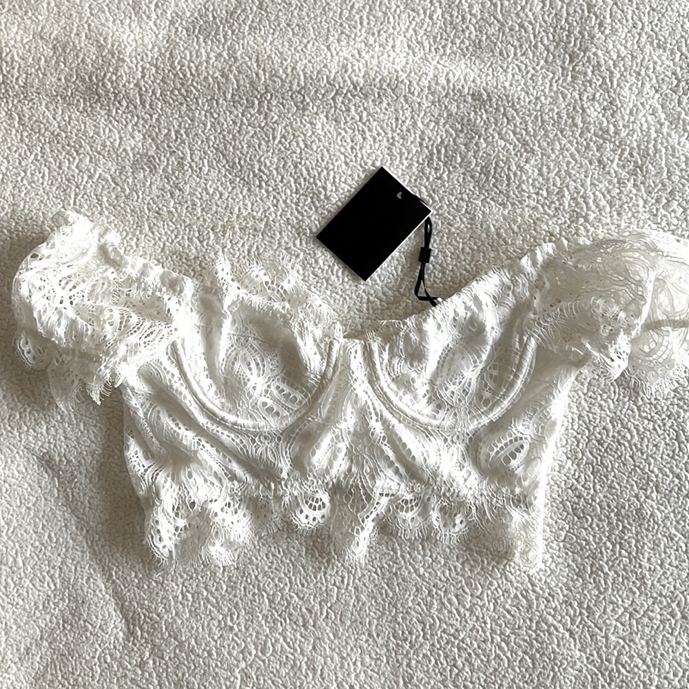 LEAU Amora Lace Bustier Crop Top (in White) NWT